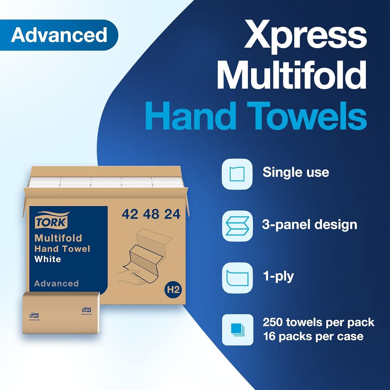 Tork Advanced White Multifold Hand Towels, 1-Ply, 250 Sheets per Pack