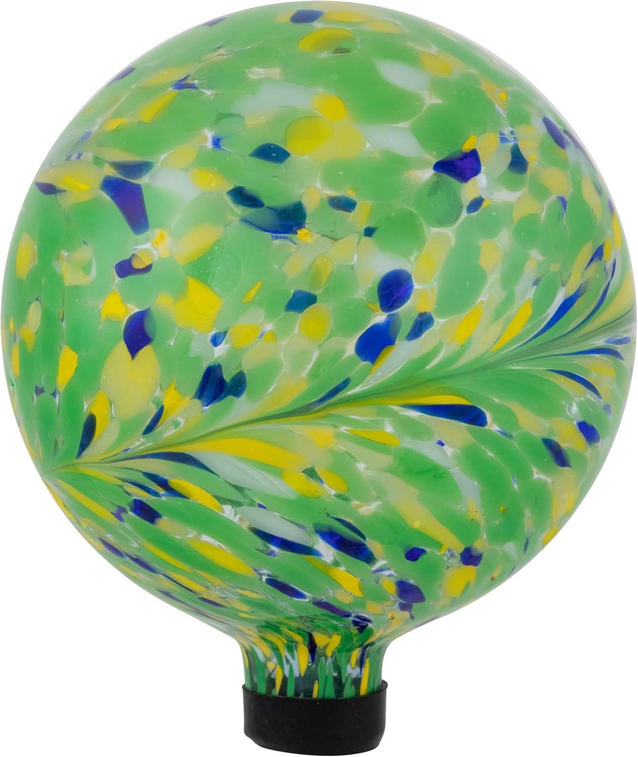 Northlight Hand Painted Swirled Outdoor Patio Garden Gazing Ball - 10" - Yellow and Green