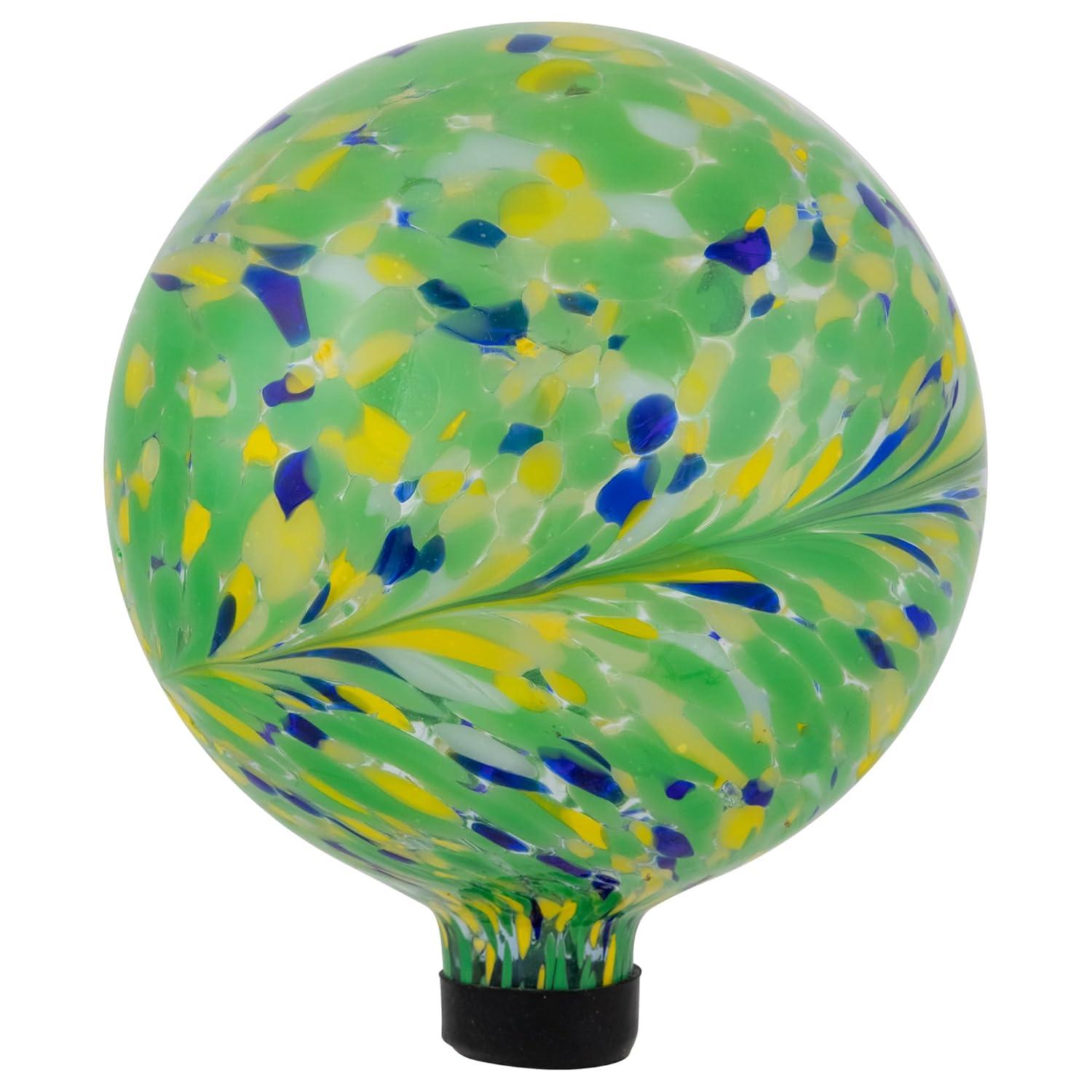 Northlight Hand Painted Swirled Outdoor Patio Garden Gazing Ball - 10" - Yellow and Green
