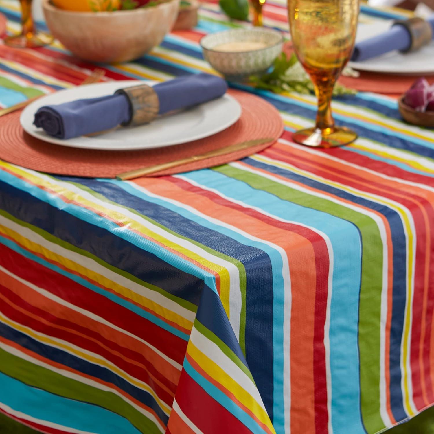 Summer Stripe Vinyl Tablecloth 60x84