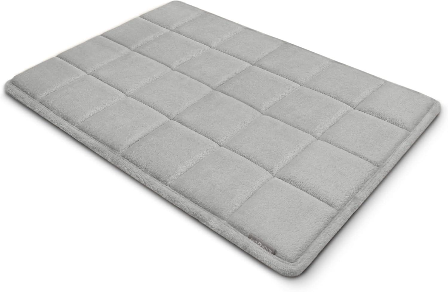 17"x24" MICRODRY SoftLux Quilted Striped Memory Foam Bath Rug/Runner with Skid Resistant Base Light Gray: Machine Washable, Plush Polyester