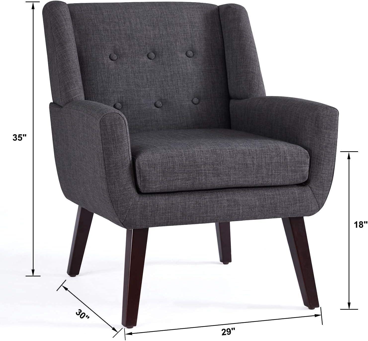 HUIMO Modern Linen Upholstered Armchair Tufted Accent Chair Grey