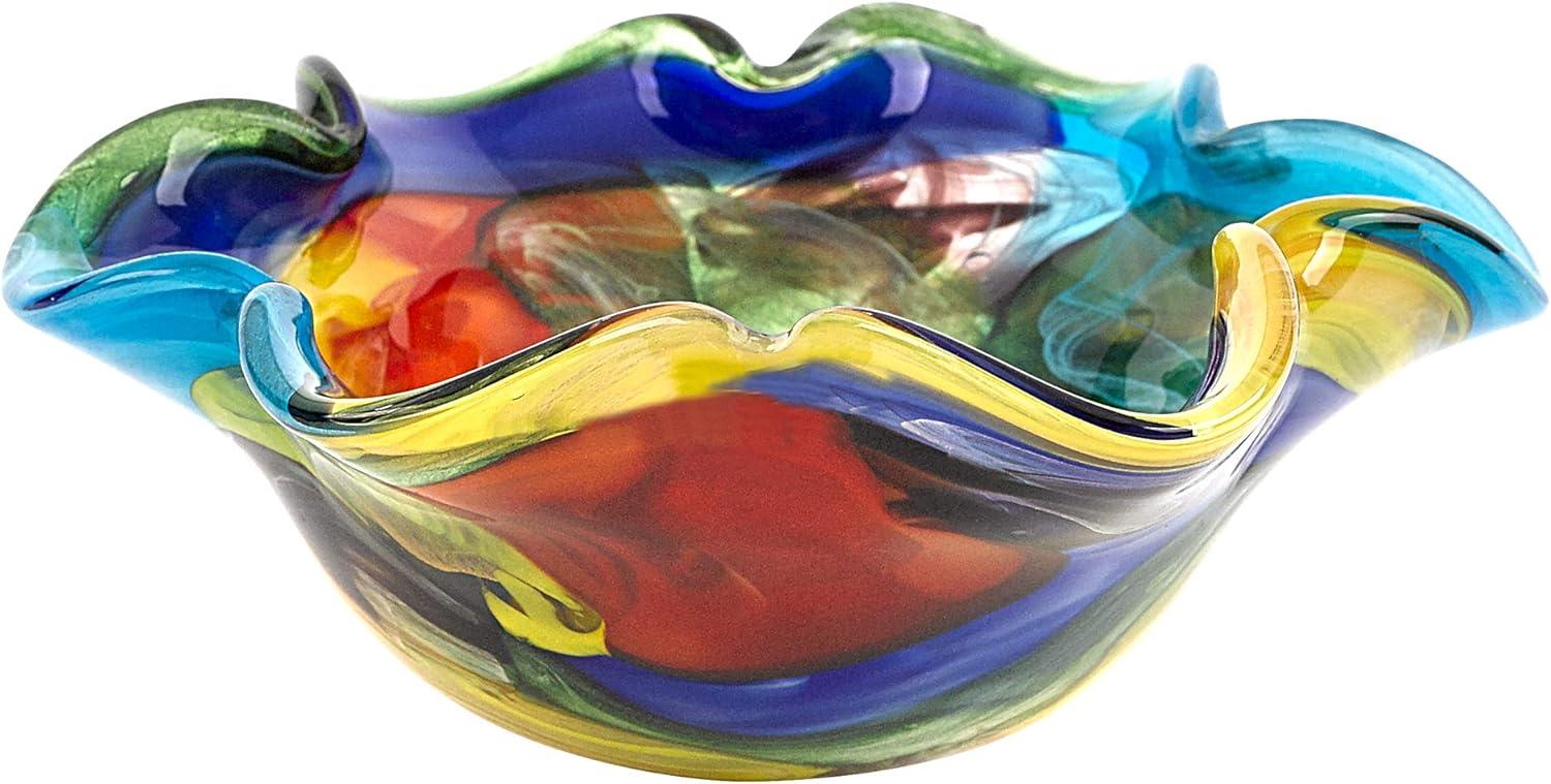 Stormy Rainbow Murano-Style 8.5" Art Glass Centerpiece Bowl