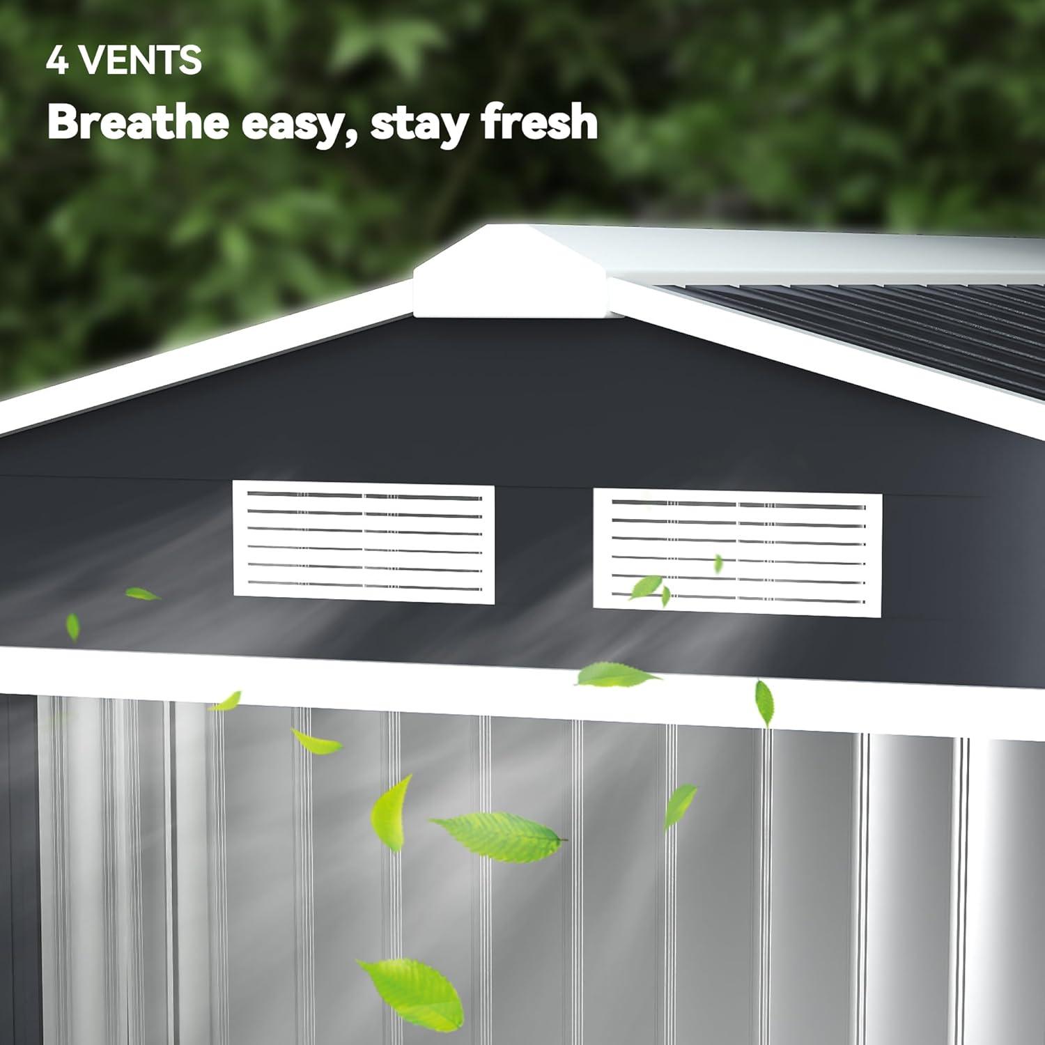 Outsunny 7' x 4' Metal Storage Shed Organizer, Garden Tool House with 4 Vents and 2 Sliding Doors for Backyard, Patio, Garage, Lawn, Dark Gray