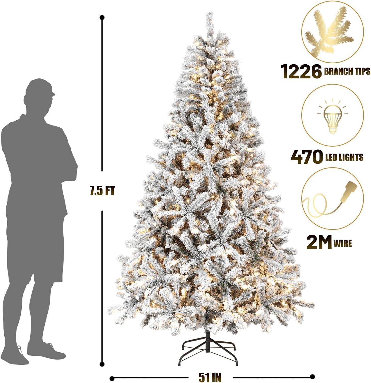 7.9 ft Snow Flocked Pre-Lit White LED Christmas Tree