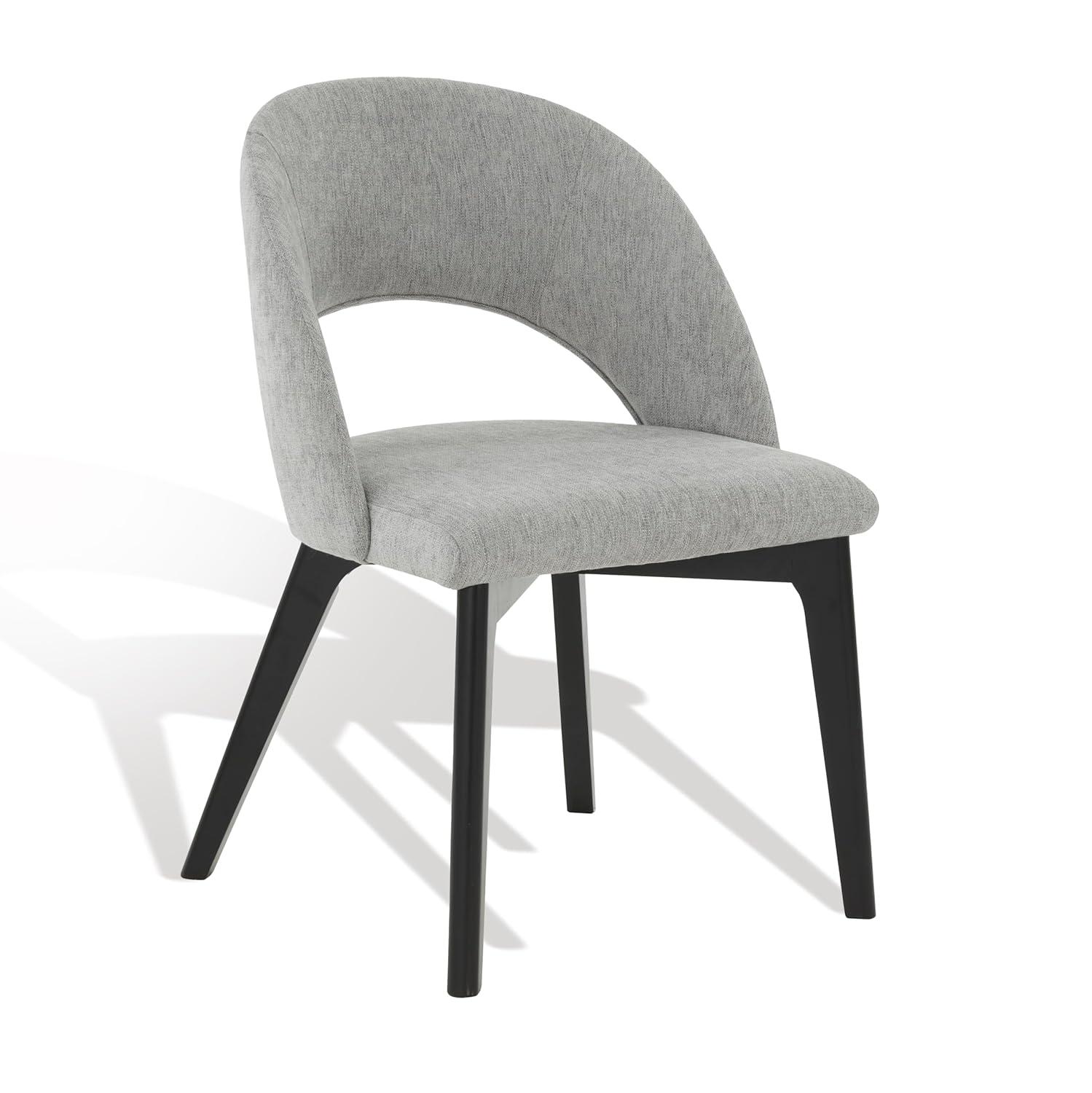 SAFAVIEH Couture Rowland Mid-Century Linen Solid Dining Chair, Grey/Black