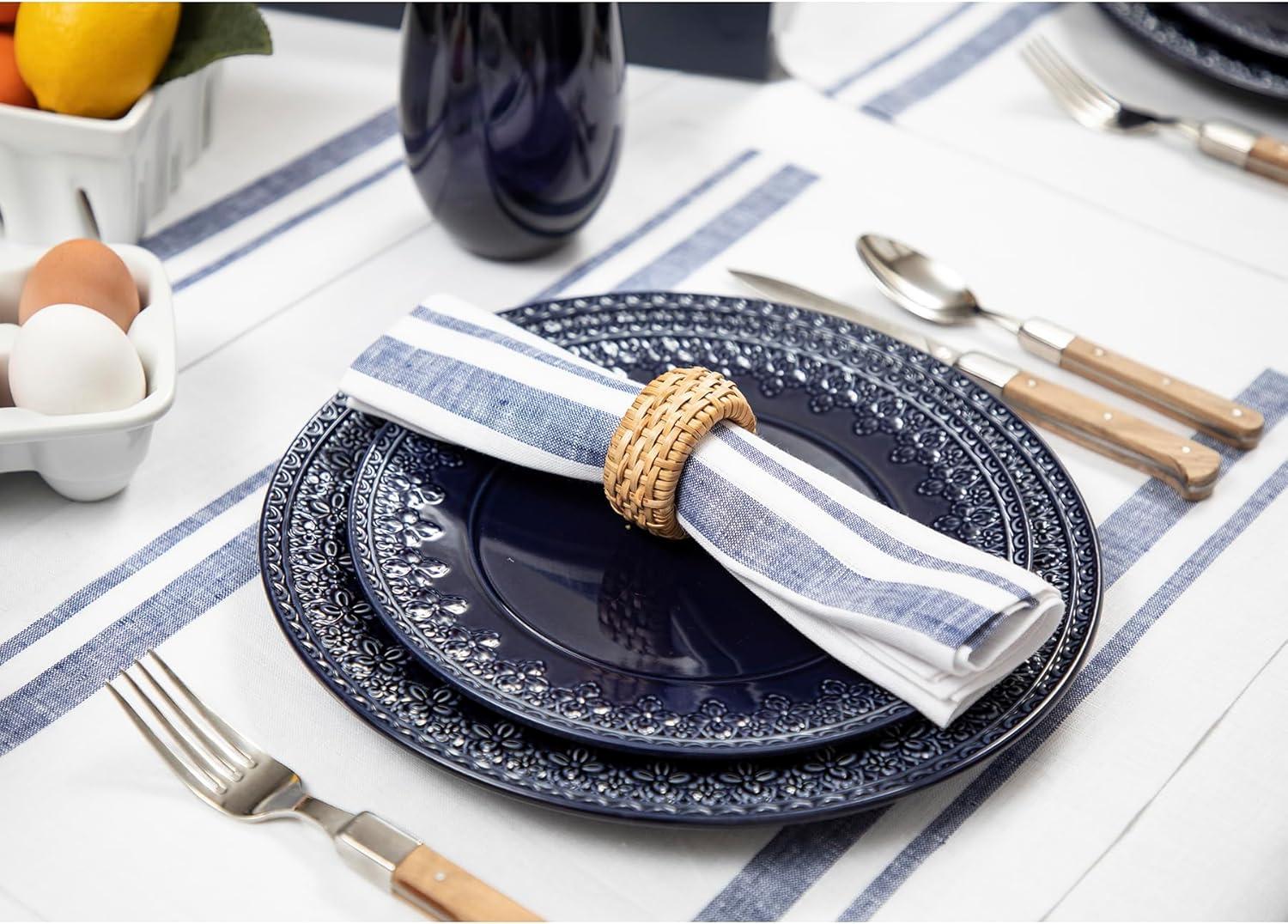 Navy and White French Stripe Linen Napkins Set of 4