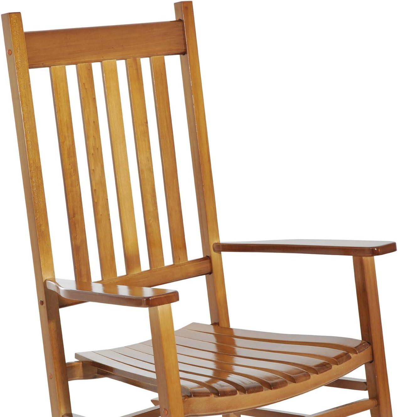 Natural Poplar Wood High Back Rocking Chair with Armrests