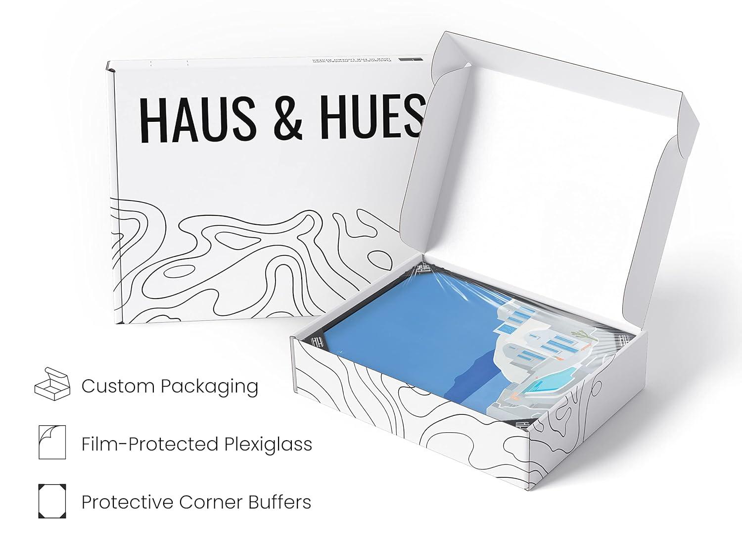 HAUS AND HUES Travel Greece Wall Art - Mediterranean poster, showcasing beautiful coastal vibes. Framed in black for a sleek finish (Black Frame, 12x16).