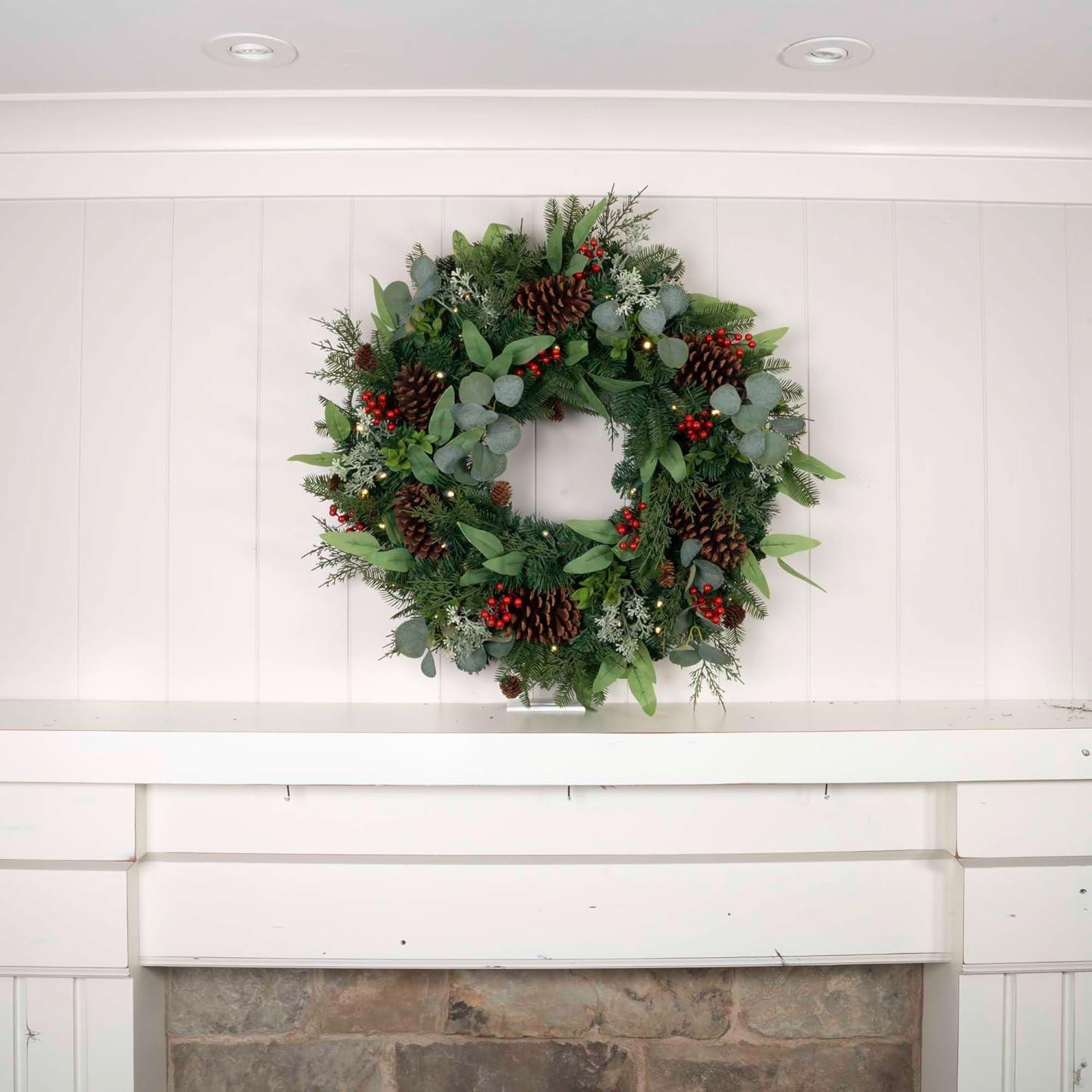 30 Inch Pre-Lit Pine Christmas Wreath with LED Lights