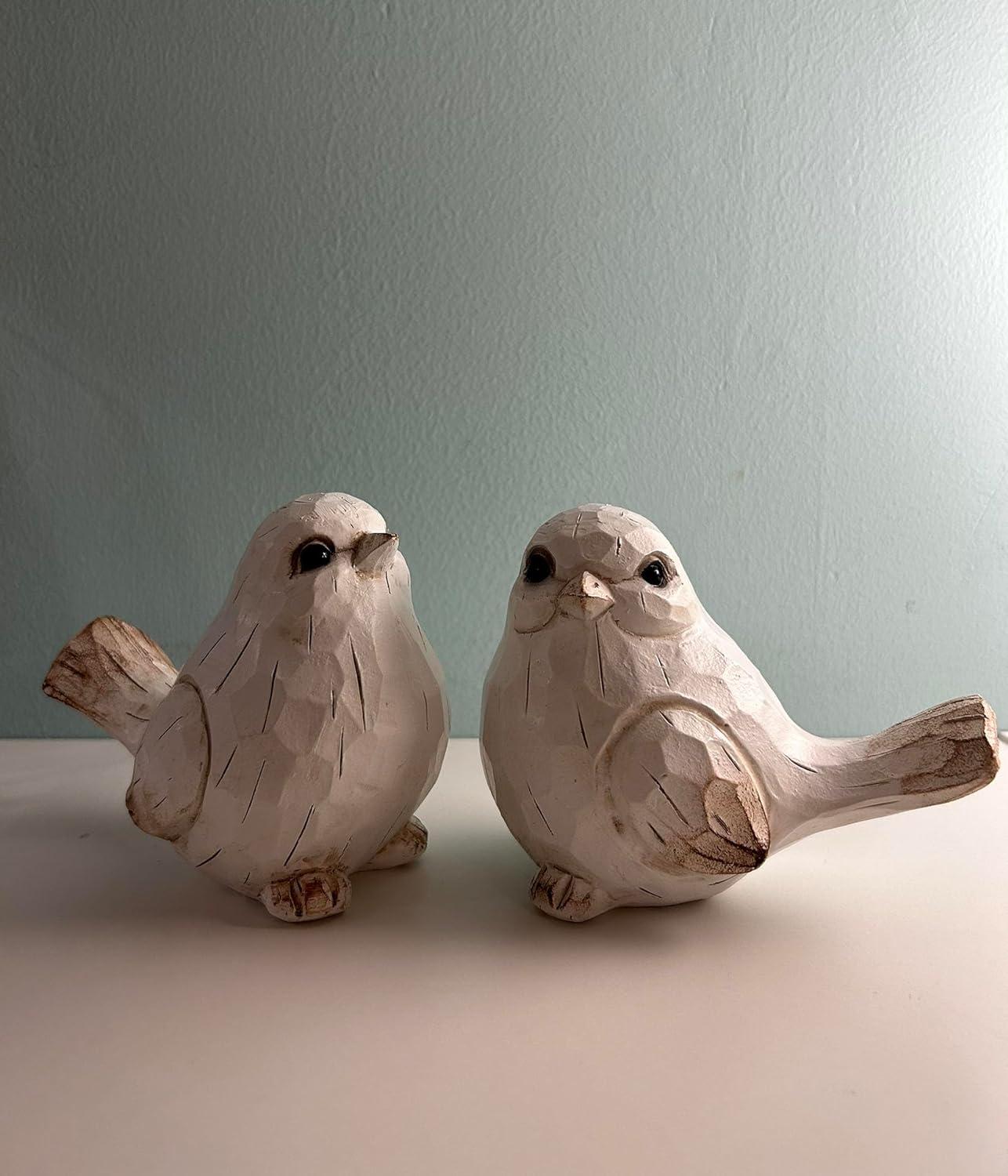 Farmhouse Bird Decor Resin Bird Figurines - Set of 2, Vintage & Modern Bird Decor Statue for Home Decor Accents, Cottage Bird Ornaments Decoration New White Carved Rustic Bird Figurine