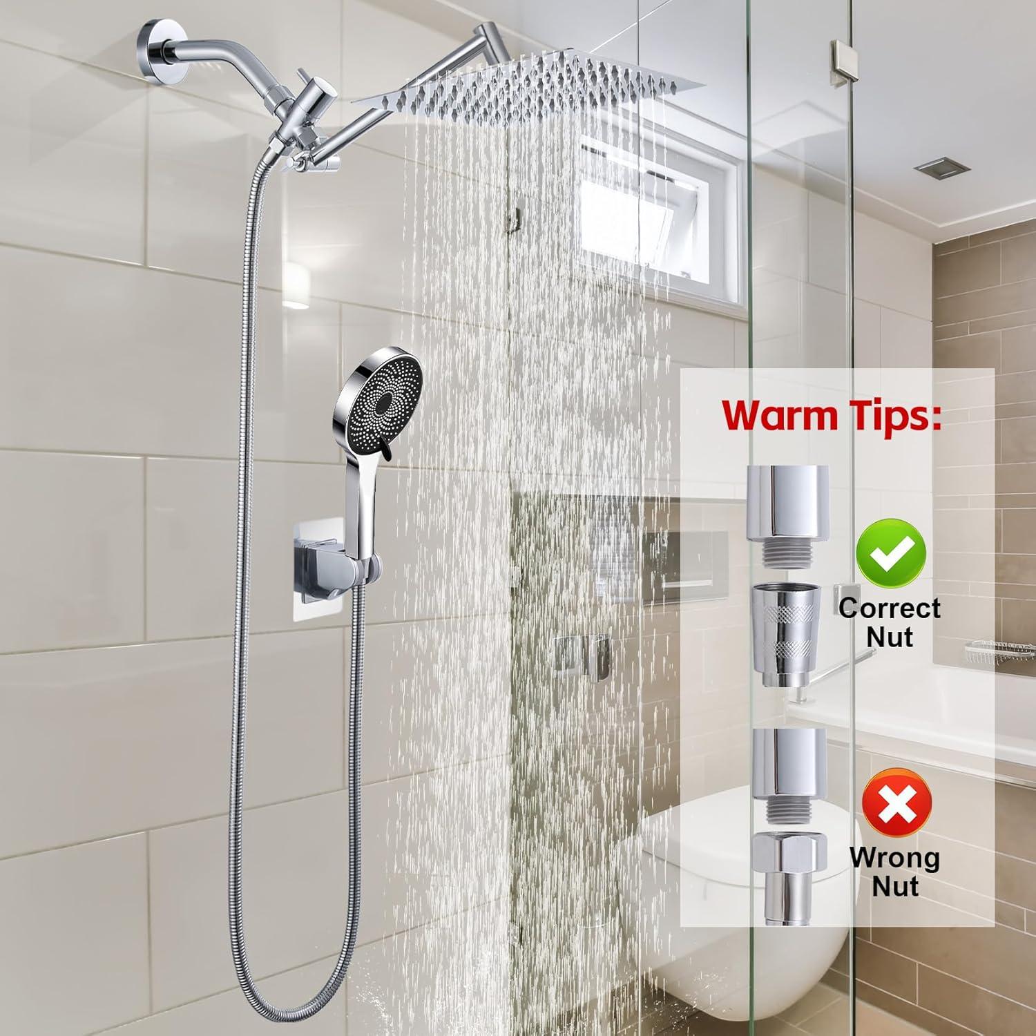 Chrome Dual Shower Head with Handheld Spray and Adjustable Arm