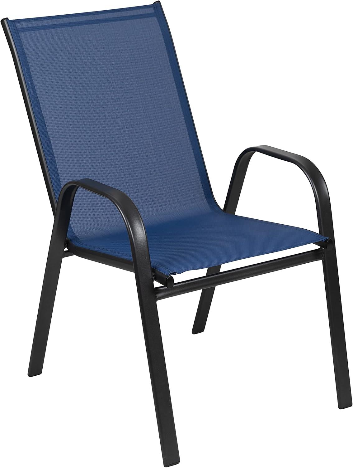 Flash Furniture 4 Pack Brazos Series Navy Outdoor Stack Chair with Flex Comfort Material and Metal Frame