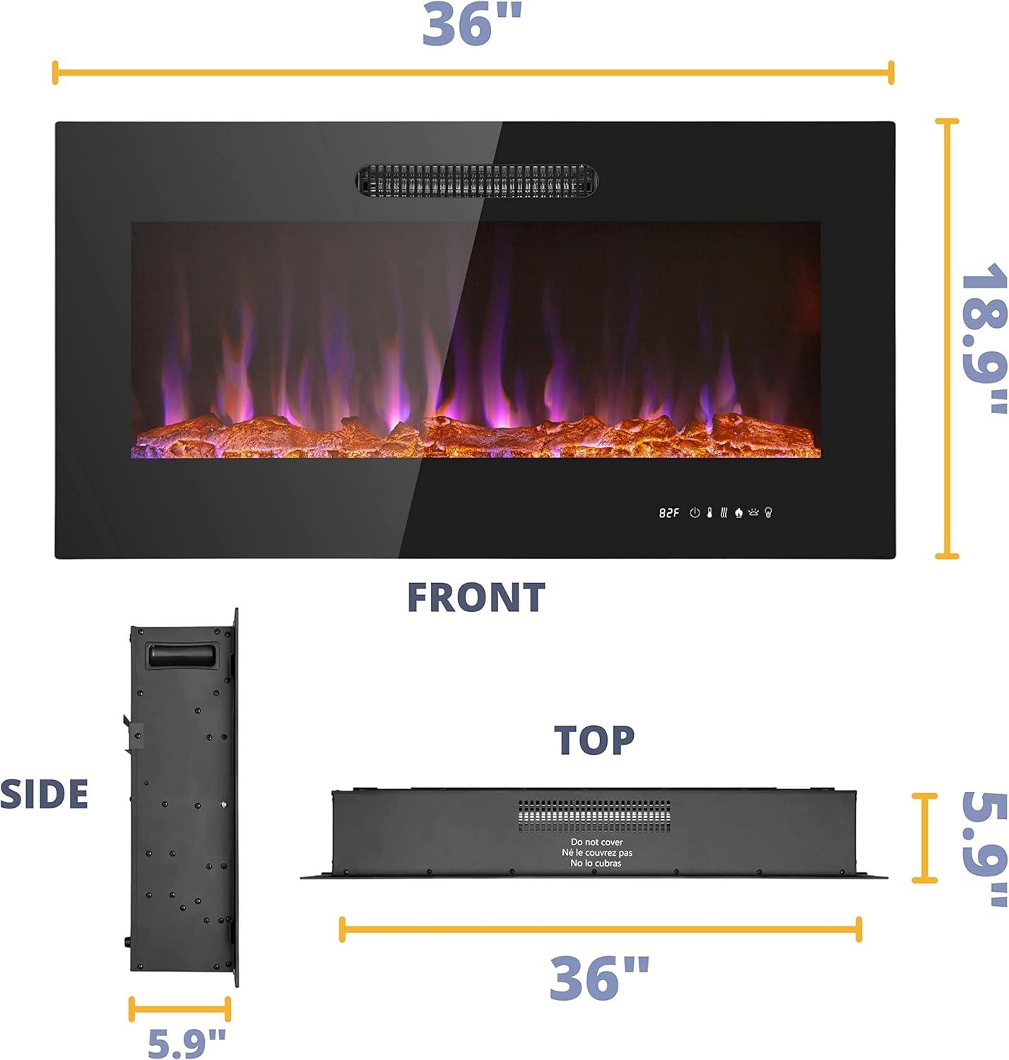 Prominence Home 36x19" Electric Remote Controlled LED Wall Mount Fireplace with Adjustable Heat and Brightness Settings