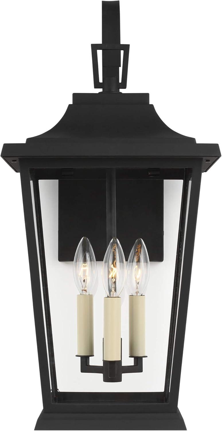 Warren Textured Black 3-Light Lantern Sconce with Clear Panels