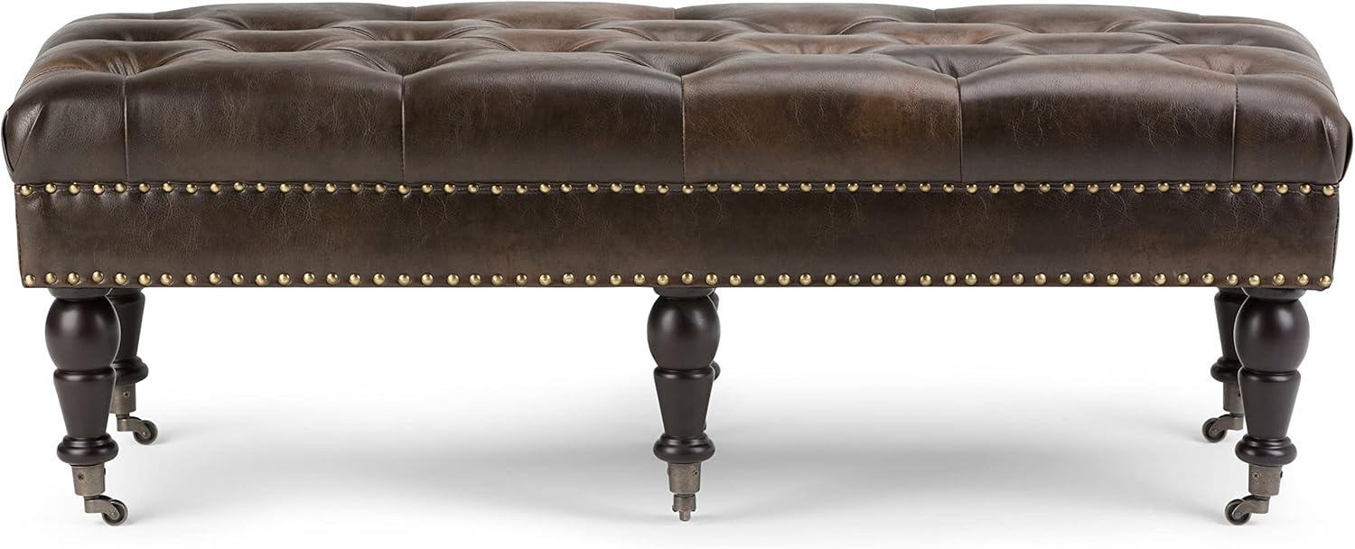 Simpli Home Henley Solid Hardwood Tufted Ottoman Bench In Distressed Brown