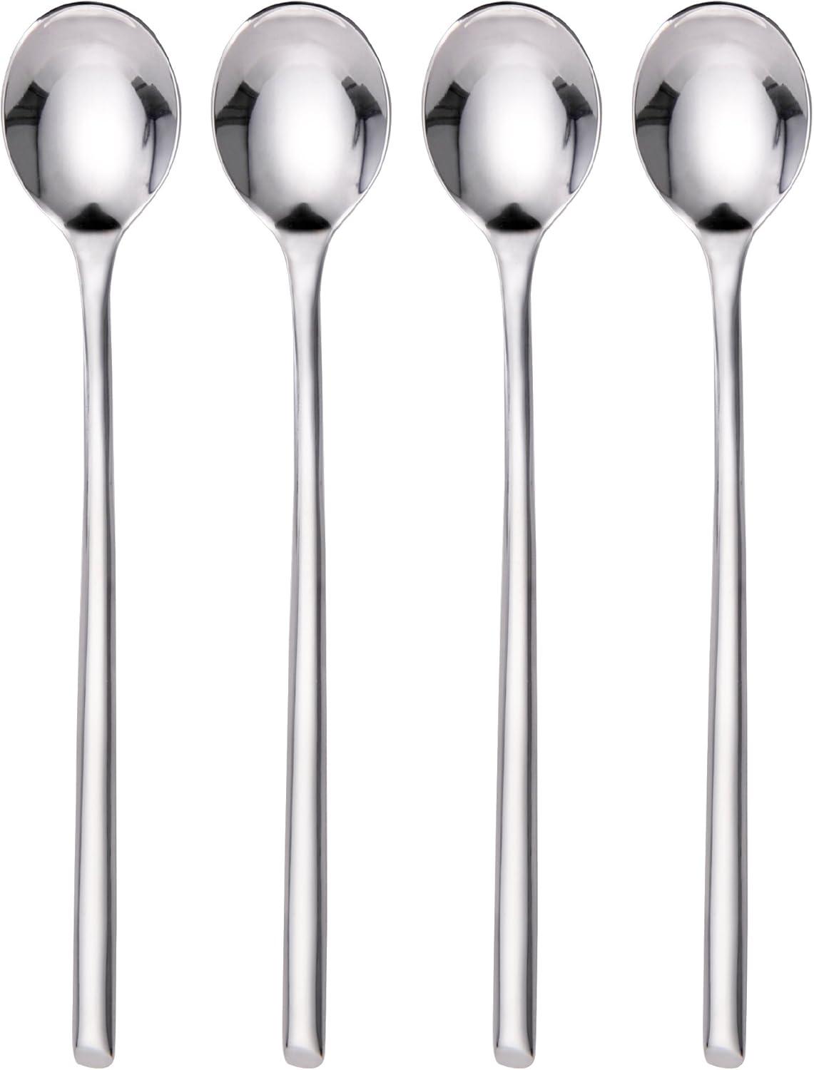 Wave Mirror-Finish Stainless Steel Beverage Spoons, Set of 4