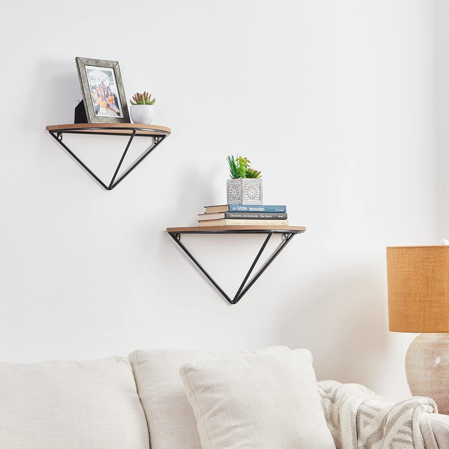 Glitzhome  Set of 2 Firwood Metal Farmhouse Half-round Floating Wall Shelf Natural