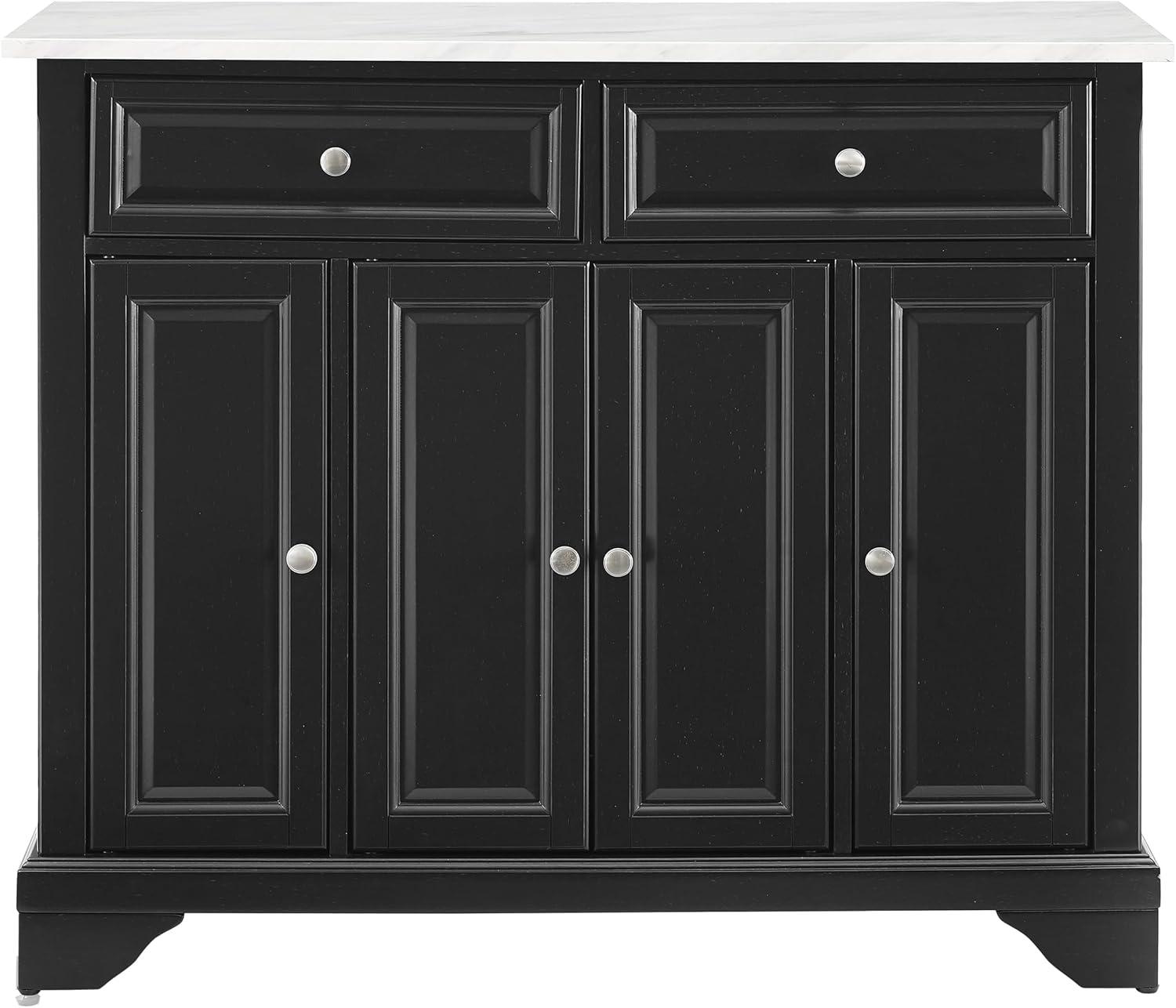 Crosley 42" Avery Kitchen Island/Cart Distressed Black/White Marble: Traditional Style, 6 Shelves, 2 Drawers, Locking Wheels