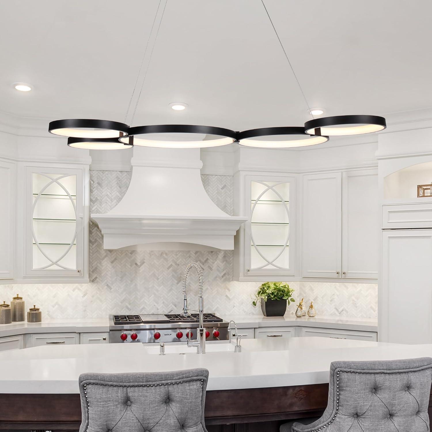 Capella 50-Inch Black Modern LED Multi-Ring Adjustable Chandelier