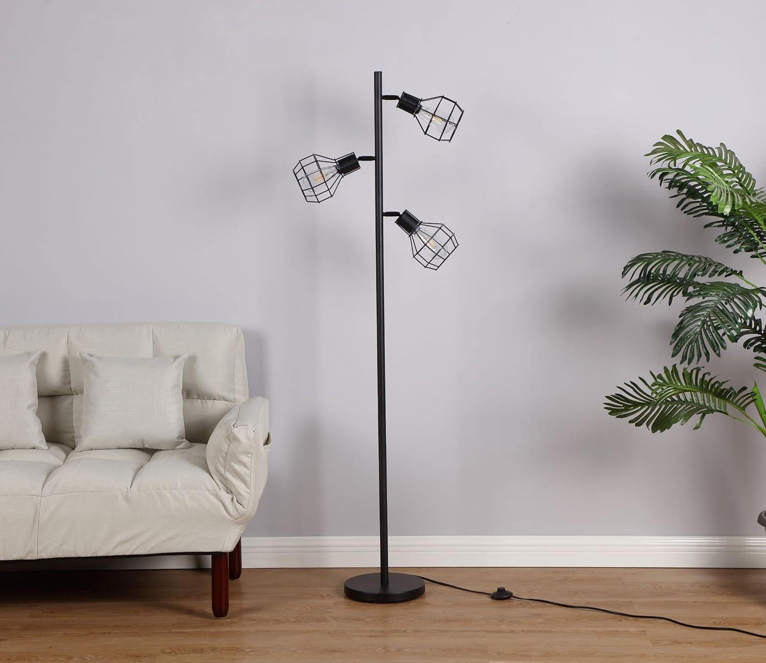 Robin 64 in. Industrial 3-Light Adjustable LED Floor Lamp with 3 Metal Cage Shades