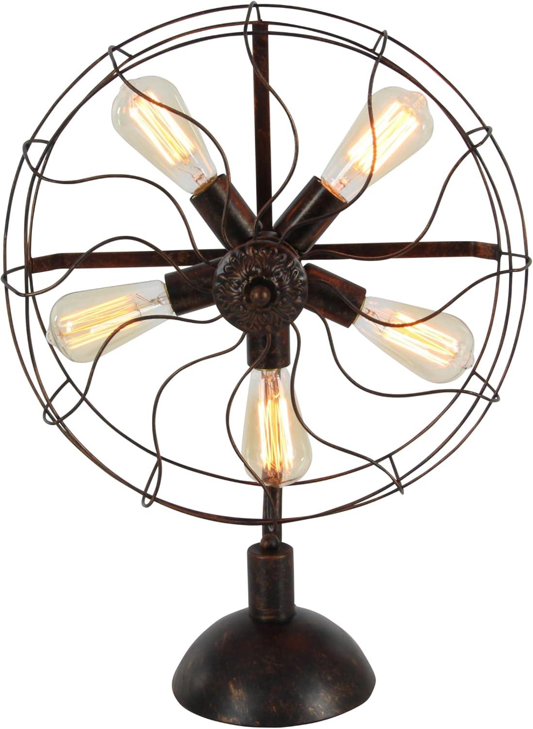 DecMode 24" 5 Light Vintage Fan Bronze Accent Lamp with Black Metal Shade