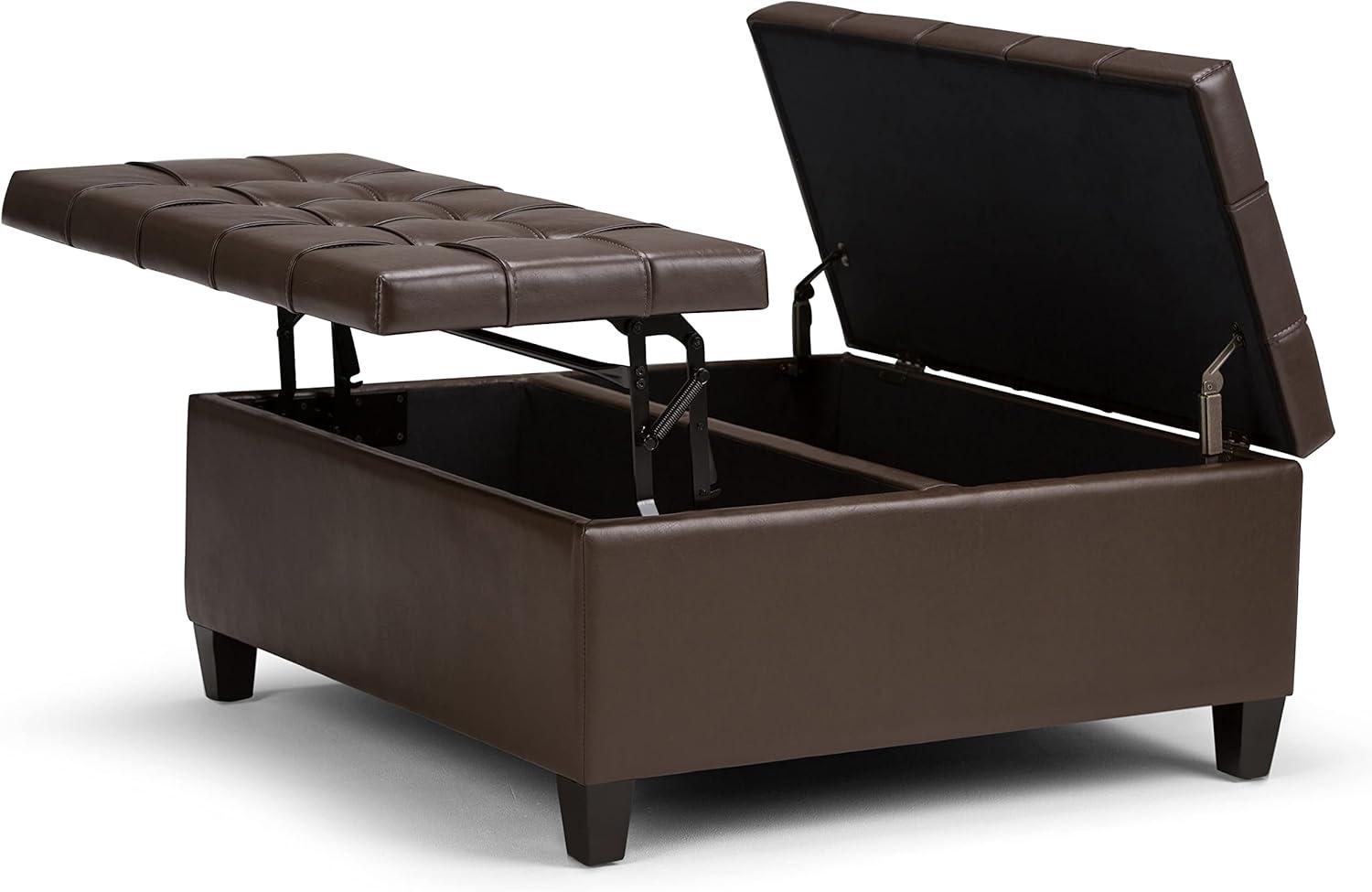 Chocolate Brown Tufted Faux Leather Cocktail Ottoman with Storage