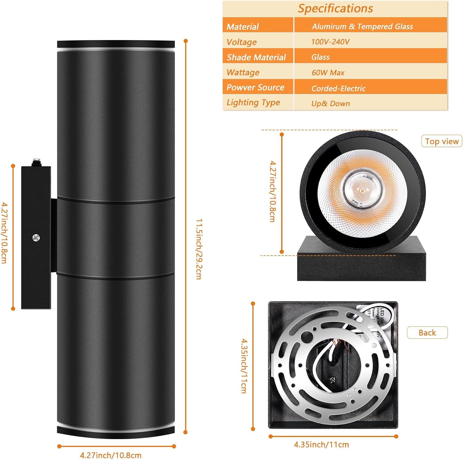 Outdoor Wall Light Fixtures: Cylinder Outdoor Wall Sconce Light - Aluminum Modern Exterior Wall Llights for Porch