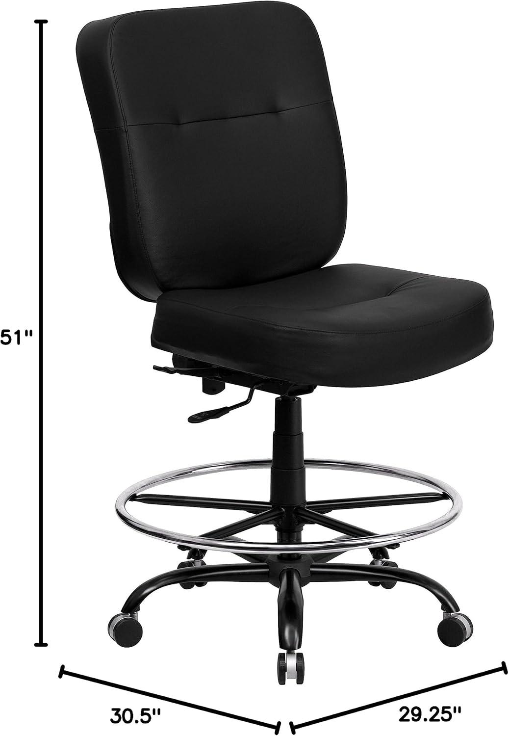 Black Leather High Back Adjustable Drafting Chair with Swivel