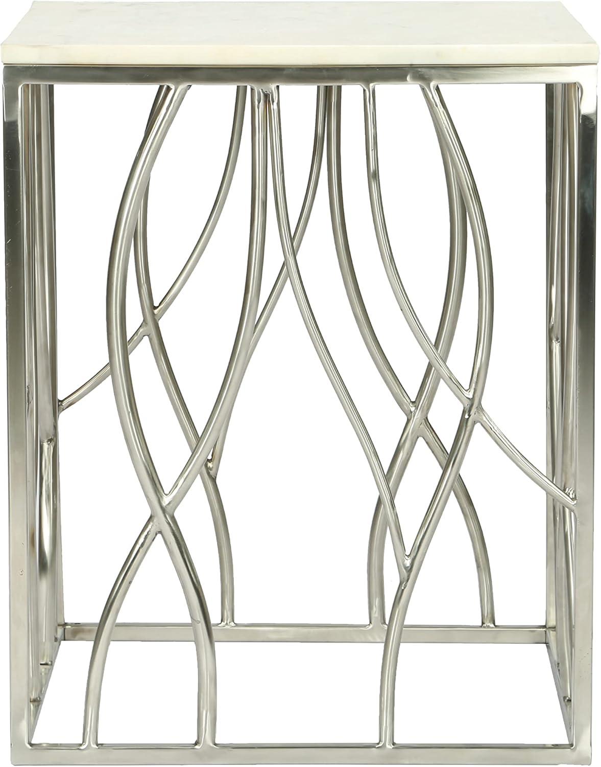 Roundhill Furniture Kameral Square Marble End Table with Stainless Steel Base