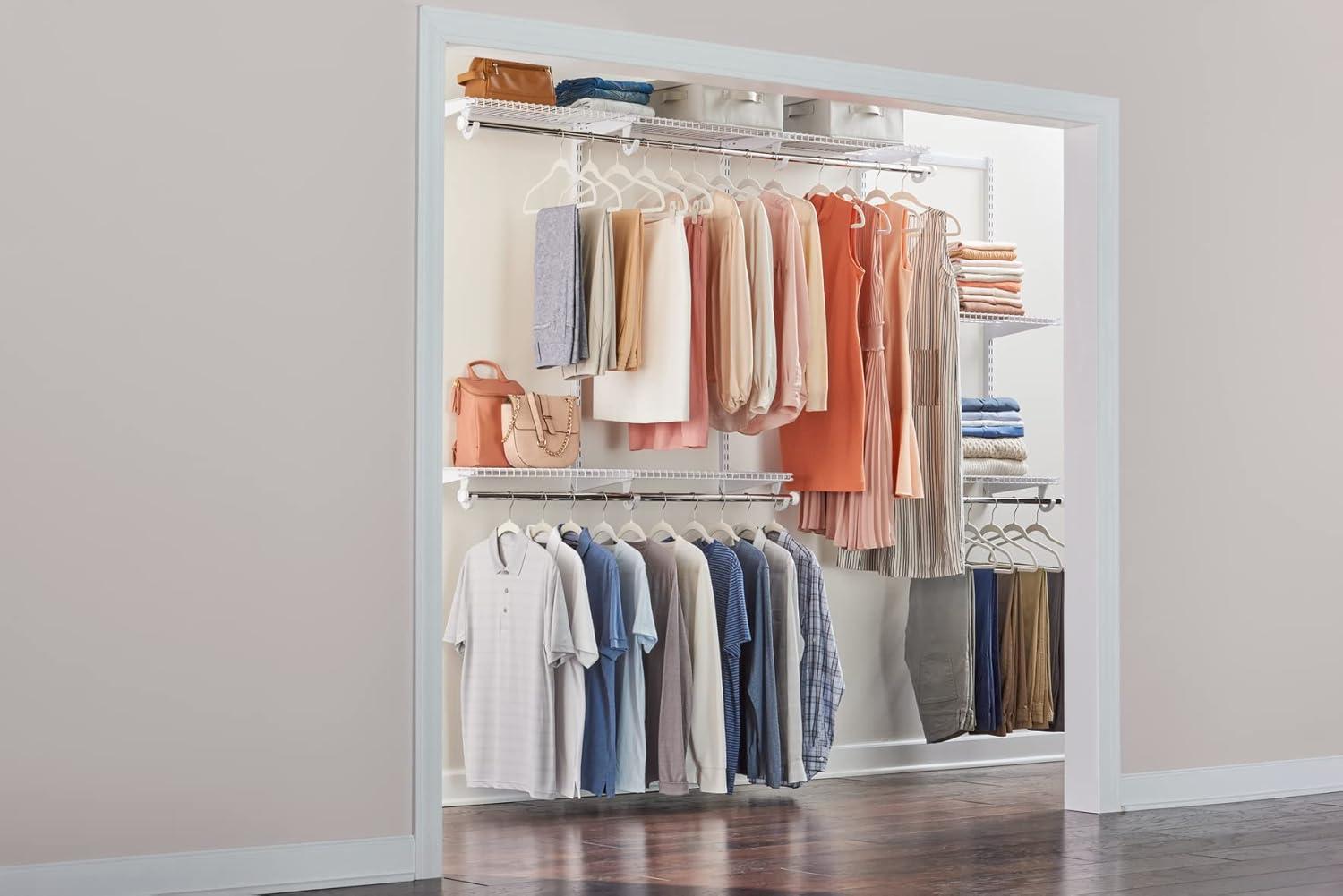 White Adjustable Metal Closet Kit with Shelving and Hanging Storage