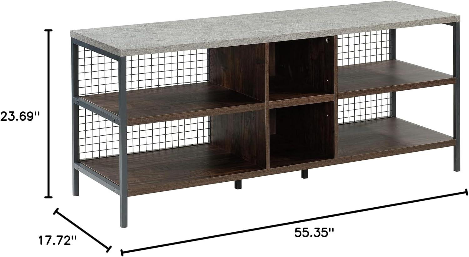 Sauder Market Commons TV Stand for TVs up to 60" Walnut: Mid-Century Modern, Metal Frame, Laminate Surface