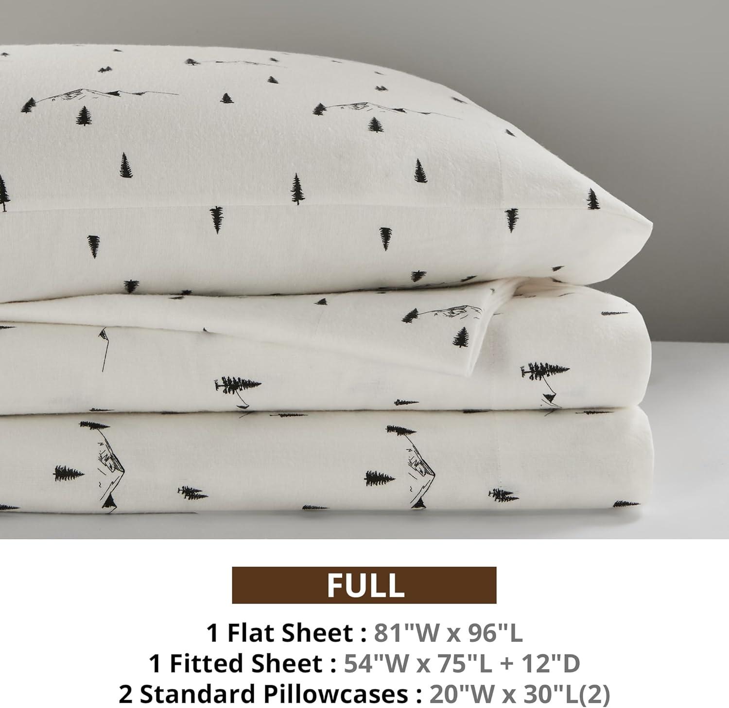 Woolrich Cotton Sheet Set Cottage Charms Print, 100% Cotton Flannel Sheets Warm & Fuzzy Bedding Set Full Size Sheets, Fitted Pocket Fits Up to 12" Mattress, Full Black Pine Trees 4 Piece