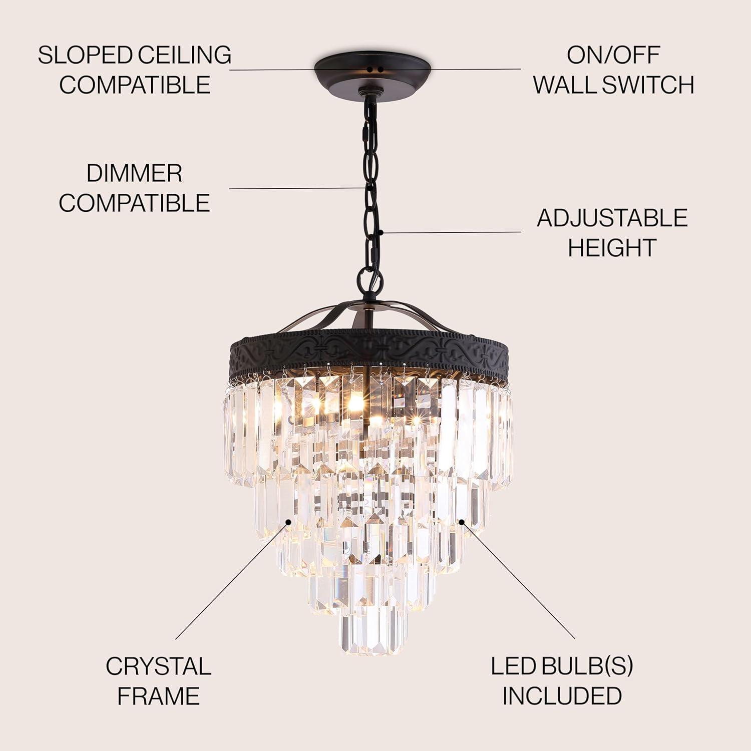 Wyatt 12" 2-Light Crystal LED Chandelier, Bronze/ Clear