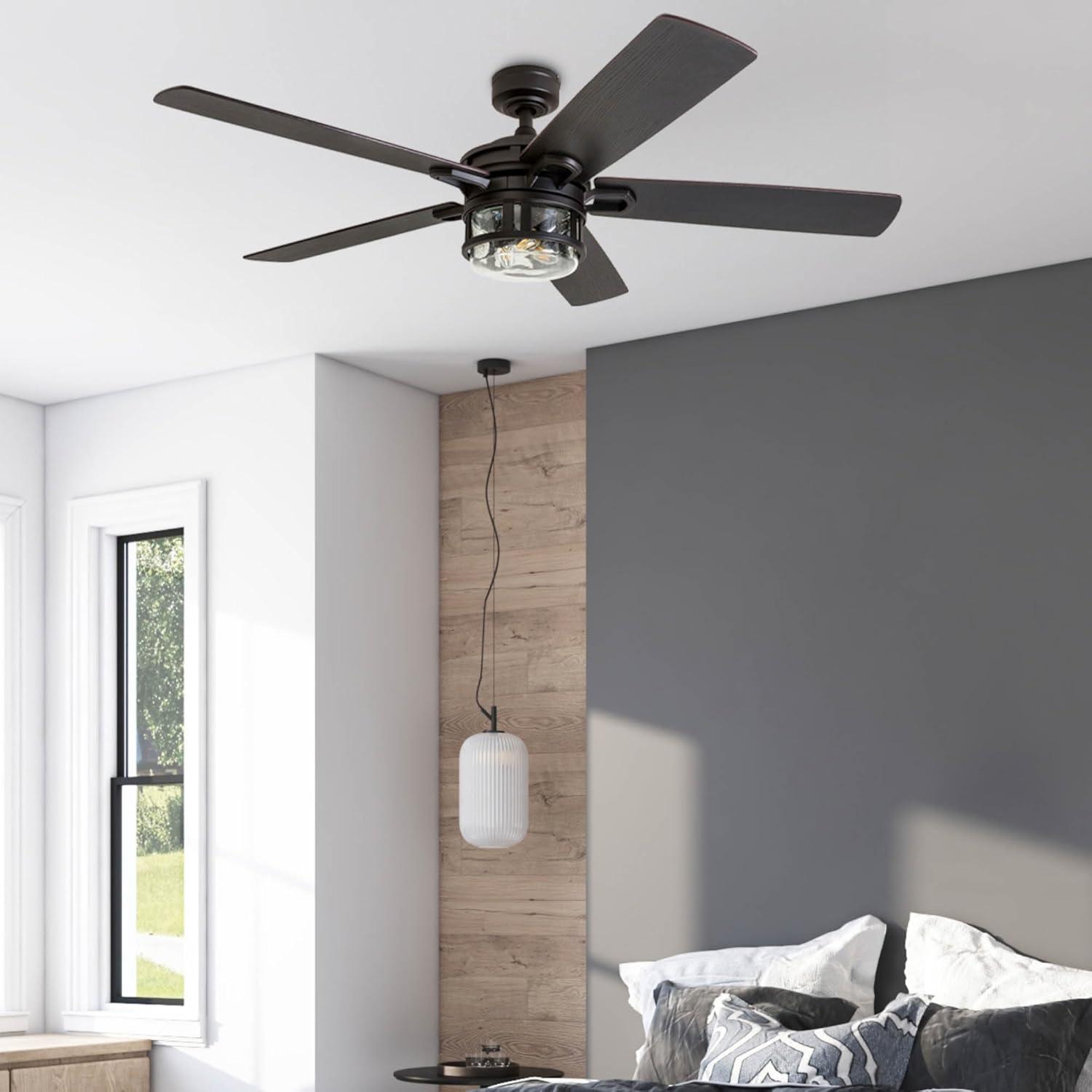 Honeywell 52-Inch Bontera Indoor 5 Blade Matte Black Craftsman Ceiling Fan with Remote Control