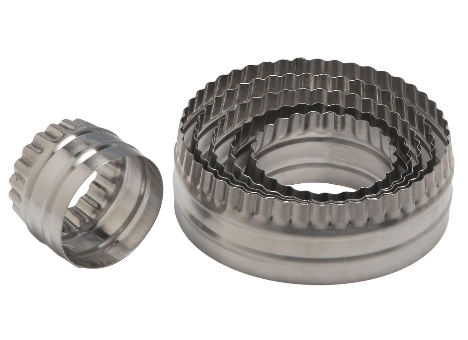 Ateco Double Sided Large Round Cutters in Graduated Sizes, Fluted & Plain Edges, Stainless Steel, 6 Pc Set