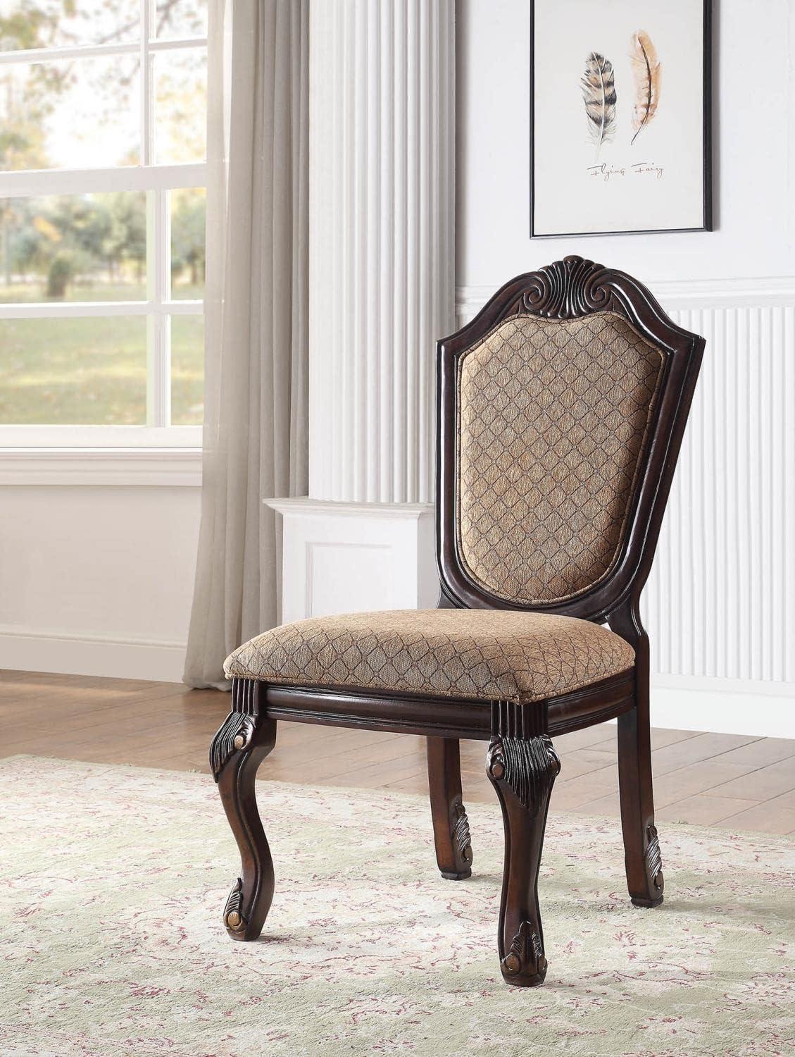 Acme Chateau De Ville Side Chair (Set-2), Fabric & Espresso Finish