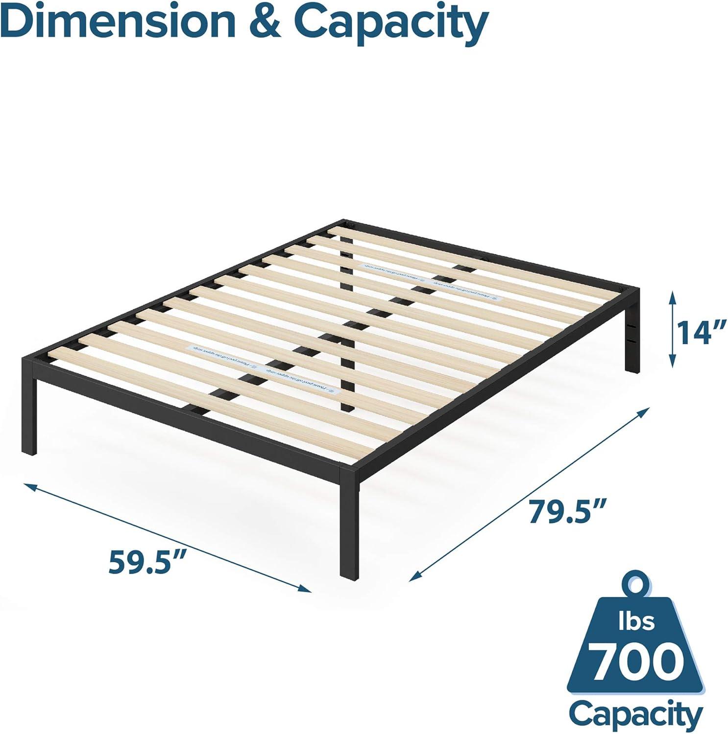 Modern Studio Platform 1500 Metal Bed Frame/Mattress Foundation, no Boxspring needed, Wooden Slat Support, Queen