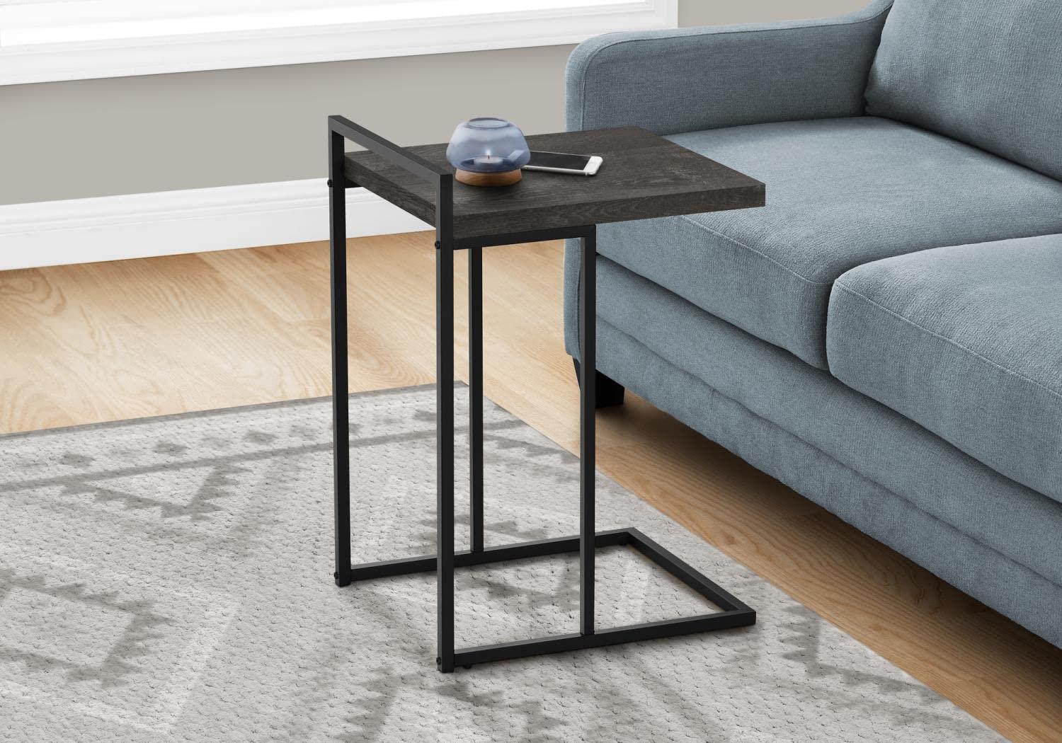 Monarch Specialties Accent Table, C-shaped, End, Side, Snack, Living Room, Bedroom, Black Laminate, Black Metal, Contemporary, Modern