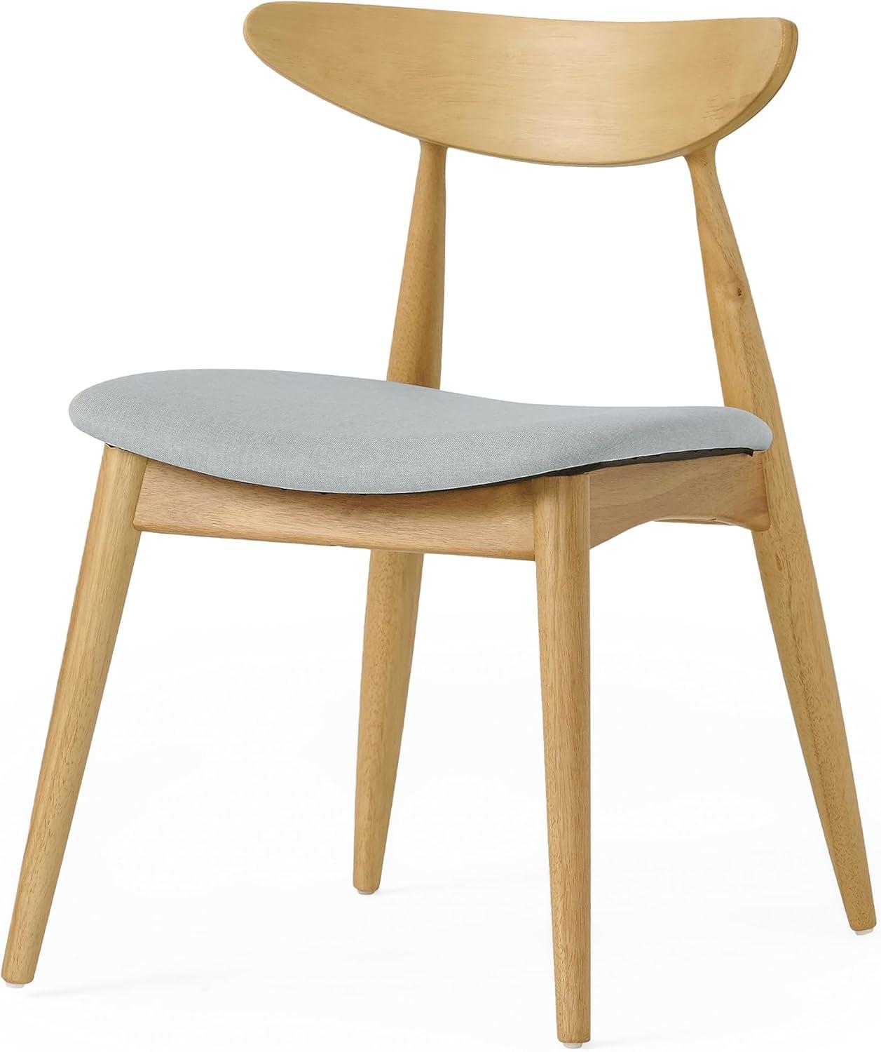 Christopher Knight Home Barron Mid Century Modern Rubberwood Fabric Upholstered Dining Chairs (Set of 2), Beige/Natural Oak