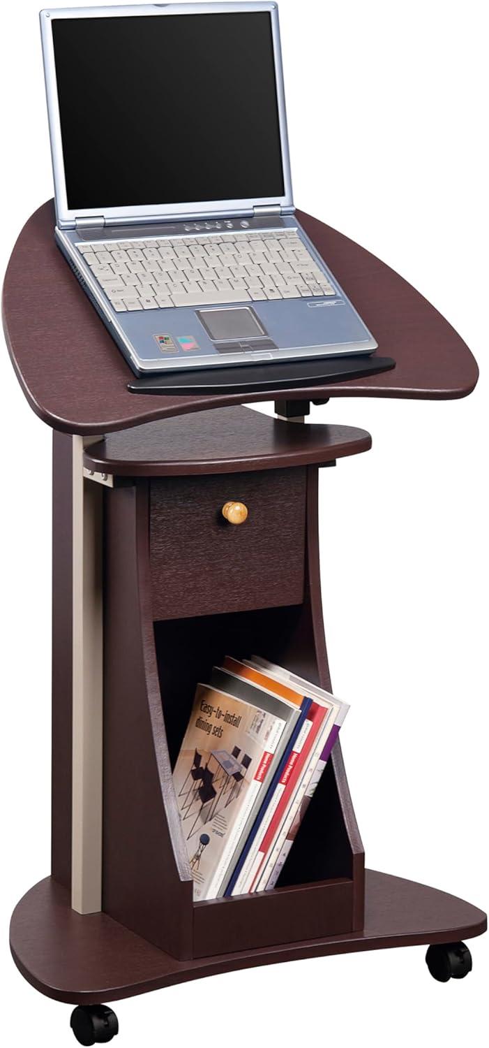 Techni Mobili Sit-to-Stand Rolling Adjustable Laptop Cart With Storage, Chocolate, RTA-B005-CH36