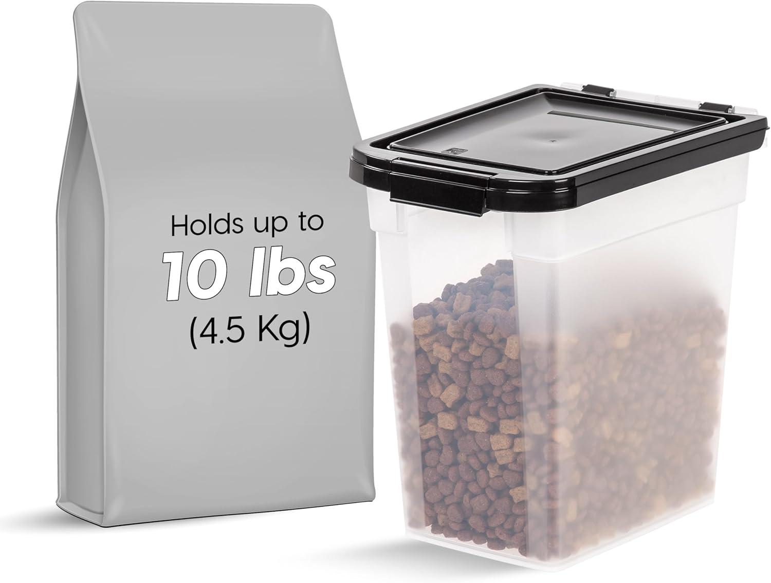 IRIS USA 10 Lbs / 12.75 Qt WeatherPro Airtight Pet Food Storage Container, Clear/Black
