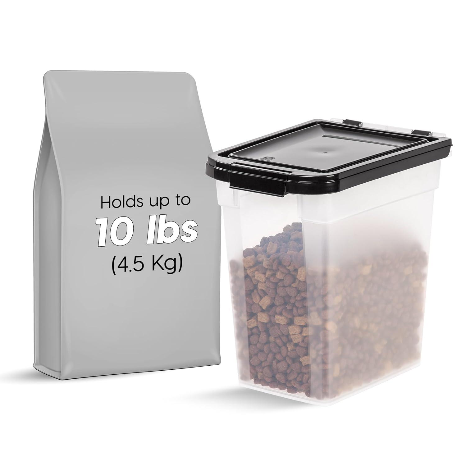 IRIS USA 10 Lbs / 12.75 Qt WeatherPro Airtight Pet Food Storage Container, Clear/Black