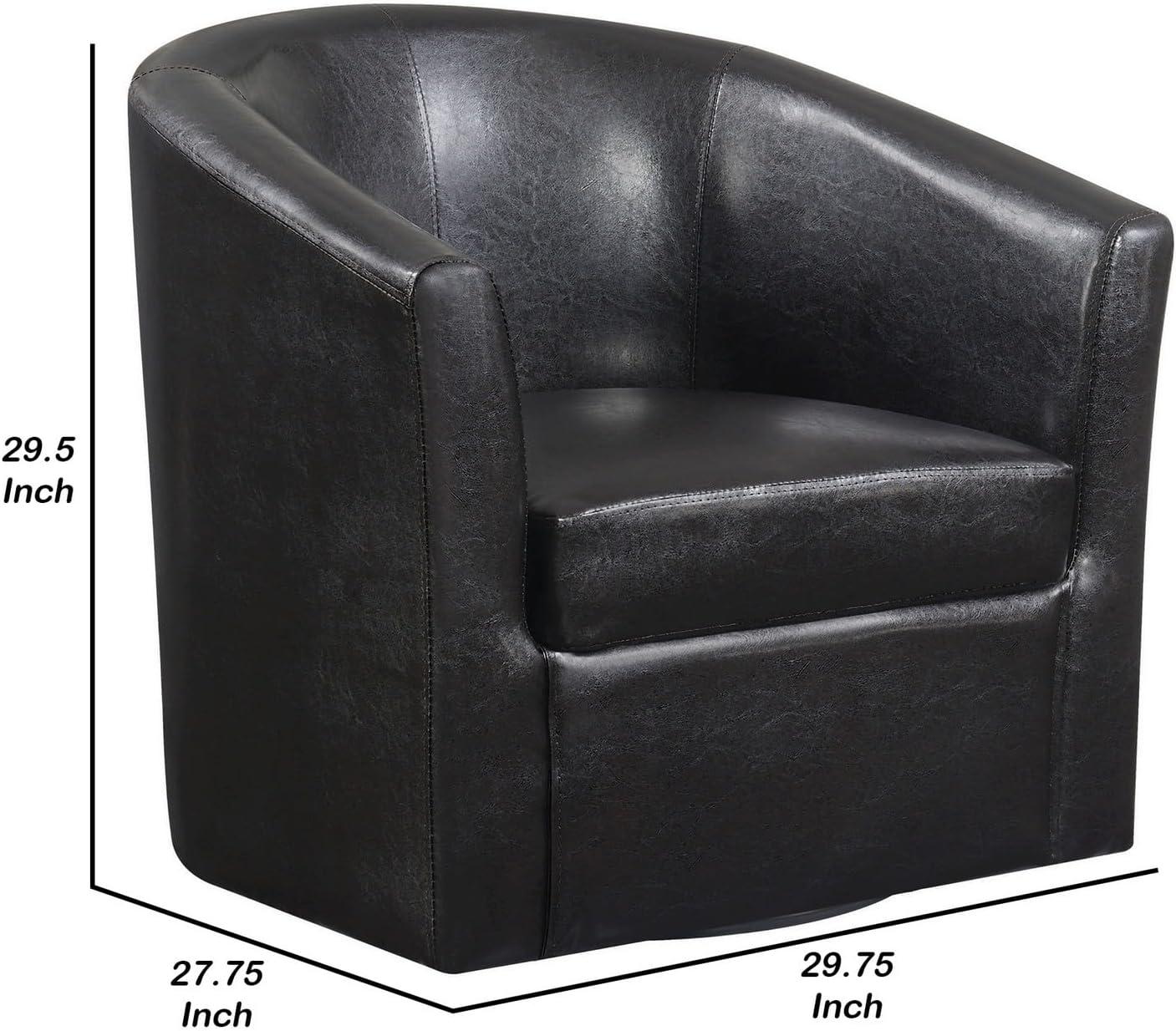 Dark Brown Faux Leather Swivel Barrel Accent Chair