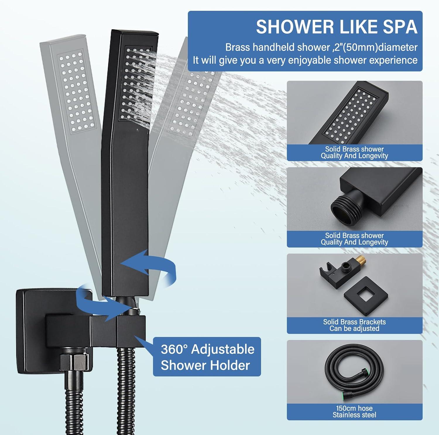 12" Ceiling Mounted Shower Head Pressure Balancing Rain Shower System with Rough-in Valve and Trim Kit