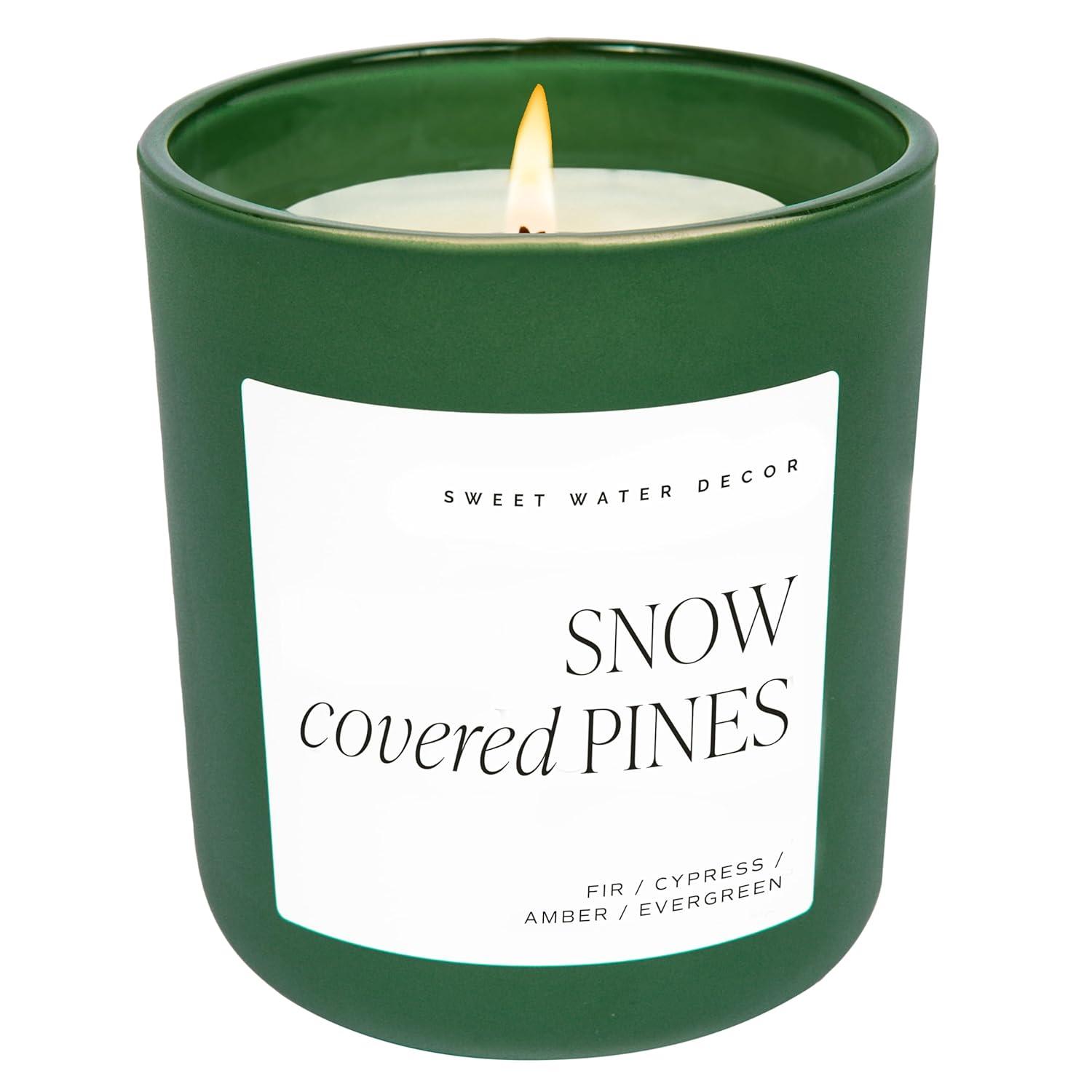 Snow Covered Pines Green Glass Soy Scented Candle