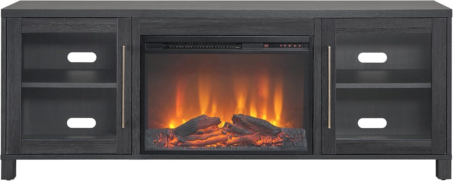 Evelyn&Zoe Quincy Rectangular TV Stand with 26" Log Fireplace for TV's up to 75", White