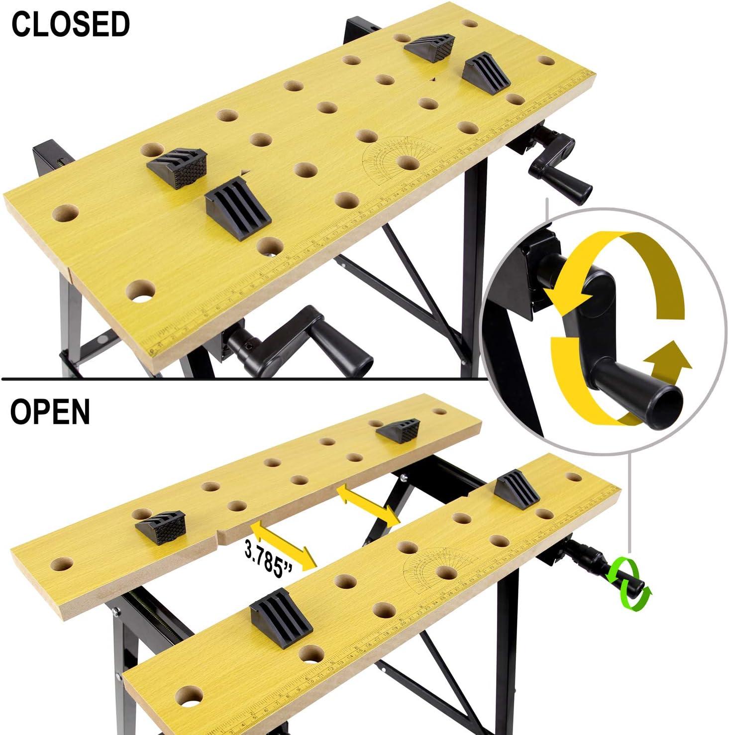 Portable Workbench, Folding Carpenter Saw Table with Adjustable Clamps - Easy to Transport with Heavy-Duty Steel Frame, 150 Lbs Capacity