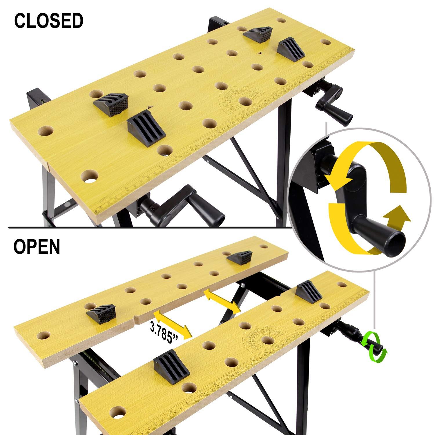 Portable Folding Workbench with Adjustable Clamps and Steel Frame