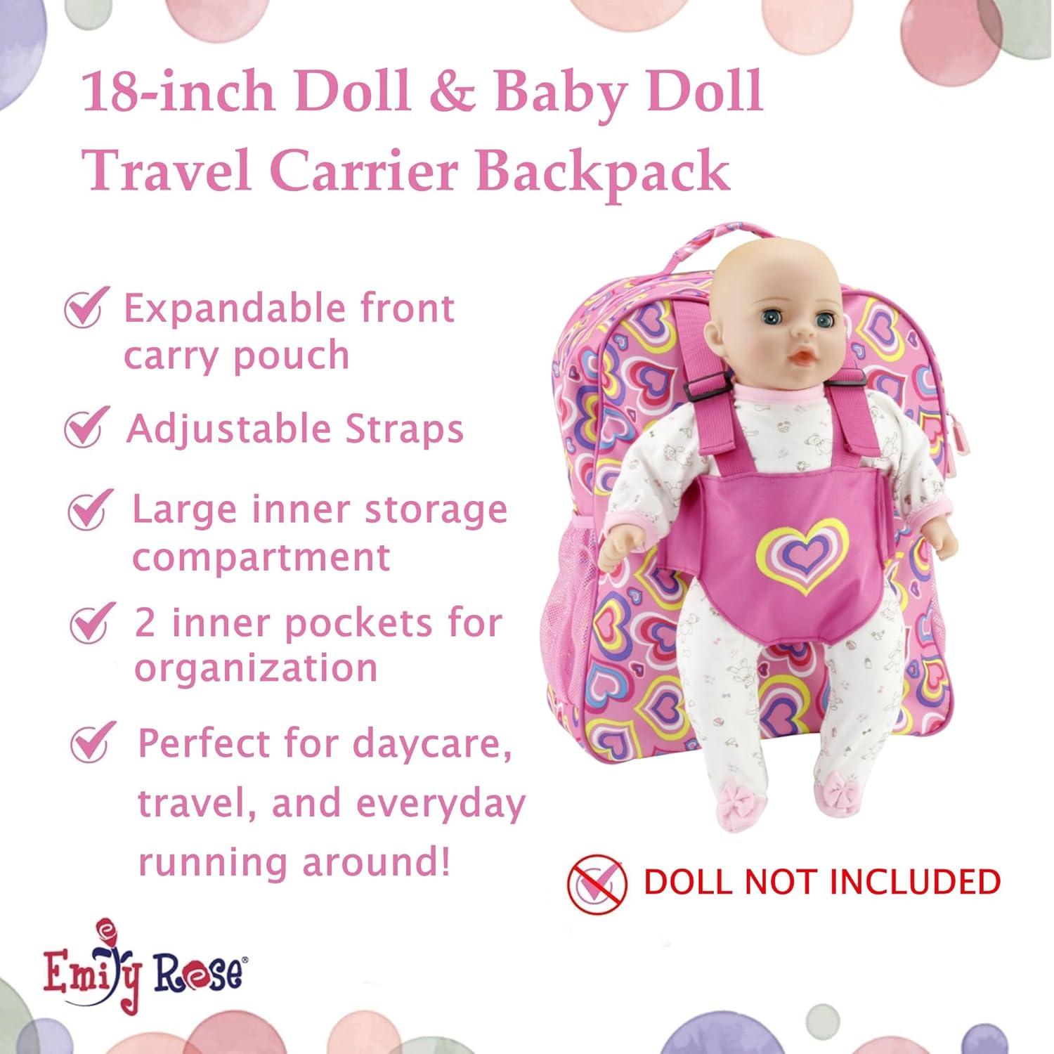 Playful Hearts Pink Polyester Kids Backpack with Doll Carrier